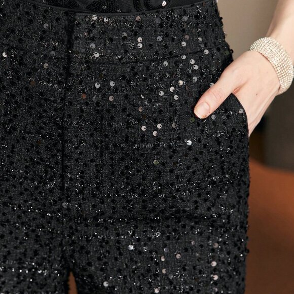 Black Party Women's Sequin Tailored Flare Leg Suit Pants - Picture 5 of 8